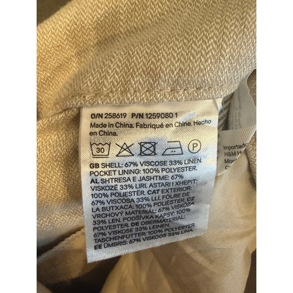XL 145 H&M NWT Linen Blend Wide Leg Cropped Pants Neutral Coastal Quiet Luxury